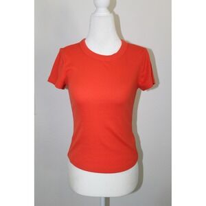 Old Navy Womens Ribbed Crewneck Short Sleeve T-Shirt Red Orange XS Slim Fit